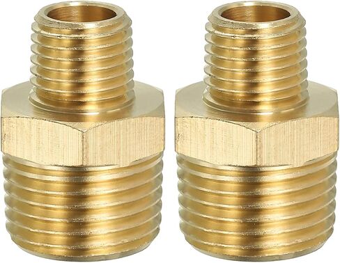 Solid Brass Hex Nipple Pipe Fitting Thread Adapter, 2 Pack 1/2" NPT x 1/4" NPT Male Water Line Connectors Couplings in Saudi Arabia