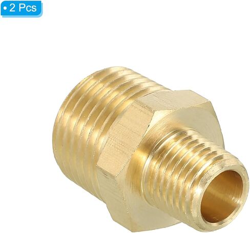 Solid Brass Hex Nipple Pipe Fitting Thread Adapter, 2 Pack 1/2" NPT x 1/4" NPT Male Water Line Connectors Couplings in Saudi Arabia