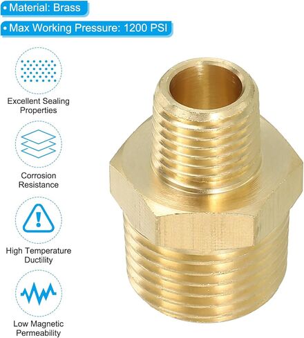 Solid Brass Hex Nipple Pipe Fitting Thread Adapter, 2 Pack 1/2" NPT x 1/4" NPT Male Water Line Connectors Couplings in Saudi Arabia