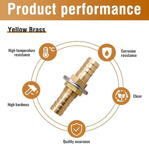 1/2 inch Brass Hose Barb Bulkhead Fitting for Water Fuel Air Systems with Flat Washers and Clamps (2 Pack) in Kuwait
