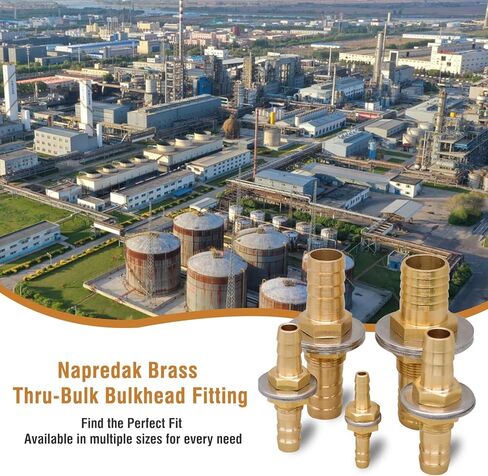 1/2 inch Brass Hose Barb Bulkhead Fitting for Water Fuel Air Systems with Flat Washers and Clamps (2 Pack) in Kuwait