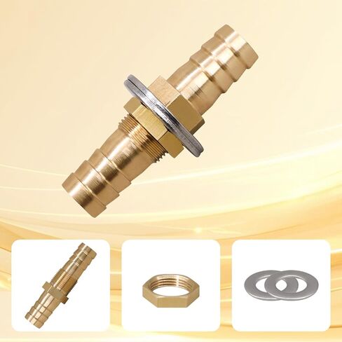 1/2 inch Brass Hose Barb Bulkhead Fitting for Water Fuel Air Systems with Flat Washers and Clamps (2 Pack) in Kuwait