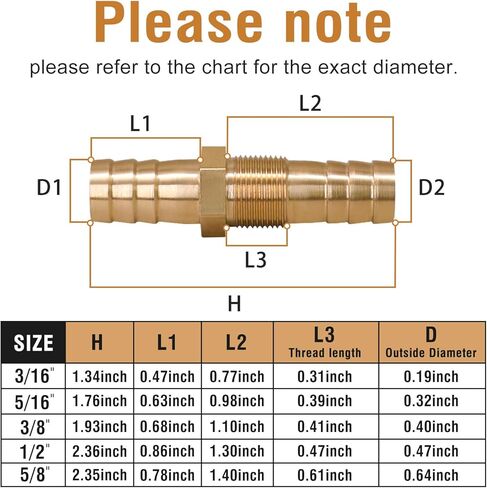 1/2 inch Brass Hose Barb Bulkhead Fitting for Water Fuel Air Systems with Flat Washers and Clamps (2 Pack) in Kuwait