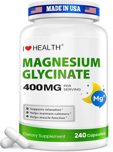 جليسينات المغنيسيوم 400 ملغ لكل كبسولة - 240 كبسولة - مكمل مغنيسيوم عالي الامتصاص للاسترخاء والهدوء ودعم العضلات - لطيف على المعدة - للرجال والنساء - صنع في الولايات المتحدة الأمريكية in Kuwait