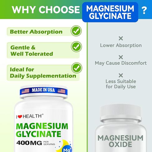 جليسينات المغنيسيوم 400 ملغ لكل كبسولة - 240 كبسولة - مكمل مغنيسيوم عالي الامتصاص للاسترخاء والهدوء ودعم العضلات - لطيف على المعدة - للرجال والنساء - صنع في الولايات المتحدة الأمريكية in Kuwait
