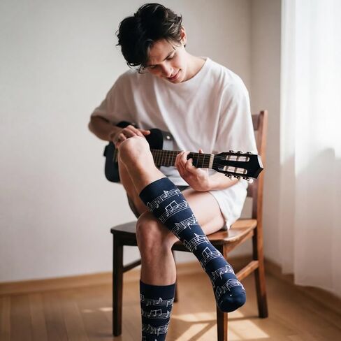 Janmercy 4 Pairs Music Note Compression Socks Women Men, Knee High Novelty Graduation Birthday Gifts for Music Teachers Musicians Piano Lovers Athletic Running Work Hiking Cycling Travel in Saudi Arabia
