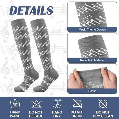 Janmercy 4 Pairs Music Note Compression Socks Women Men, Knee High Novelty Graduation Birthday Gifts for Music Teachers Musicians Piano Lovers Athletic Running Work Hiking Cycling Travel in Saudi Arabia
