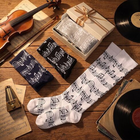 Janmercy 4 Pairs Music Note Compression Socks Women Men, Knee High Novelty Graduation Birthday Gifts for Music Teachers Musicians Piano Lovers Athletic Running Work Hiking Cycling Travel in Saudi Arabia