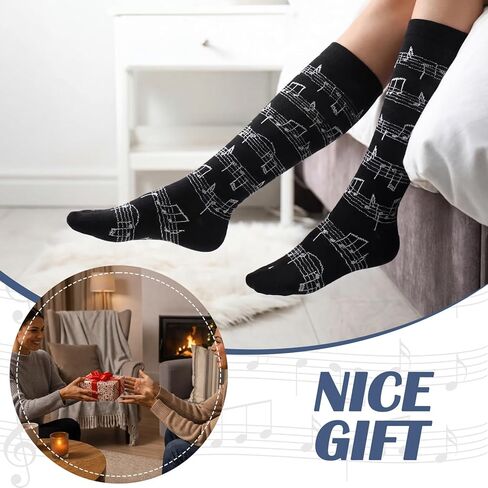 Janmercy 4 Pairs Music Note Compression Socks Women Men, Knee High Novelty Graduation Birthday Gifts for Music Teachers Musicians Piano Lovers Athletic Running Work Hiking Cycling Travel in Saudi Arabia