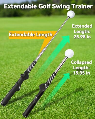 Retractable Golf Swing Training Aid with Click Sound, Right-Handed Golfs Grip Trainer for Tempo & Rhythm, Warm-Up Swing Stick for Chipping & Hitting, Portable Golf Accessories for Men in Saudi Arabia