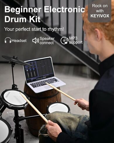 MT20C Electronic Drum Set with 4 Mesh Pads, 150 Sounds, 30 Songs, 15 Kits, USB MIDI, Headphones, Throne, Sticks, Pedals for Beginners Adults Home Use in Kuwait
