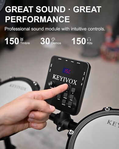 MT20C Electronic Drum Set with 4 Mesh Pads, 150 Sounds, 30 Songs, 15 Kits, USB MIDI, Headphones, Throne, Sticks, Pedals for Beginners Adults Home Use in Kuwait