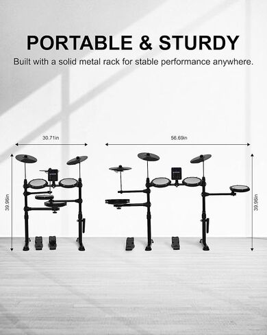 MT20C Electronic Drum Set with 4 Mesh Pads, 150 Sounds, 30 Songs, 15 Kits, USB MIDI, Headphones, Throne, Sticks, Pedals for Beginners Adults Home Use in Kuwait