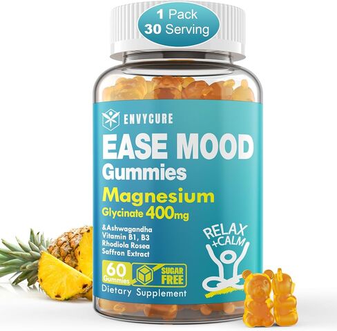 Sugar Free Magnesium Glycinate Gummies 400mg with Ashwagandha, B1, B3, Rhodiola Rosea & Saffron for Support Rest, Mood & Calm Magnesium Gummies for Adults, Chewable Magnesium Supplement, Vegan, 120Ct in Saudi Arabia