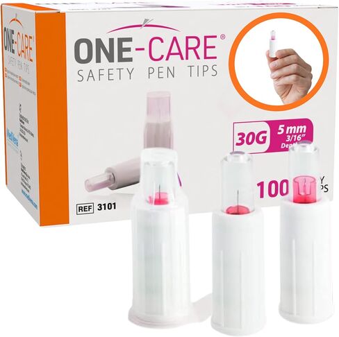 ONE-CARE Safety Pen Tips 30G x 5mm (3/16"), Automatic Shield Design, Universal Twist-On Fit for Most Pen Devices, Individually Sealed, Box of 100 in Saudi Arabia