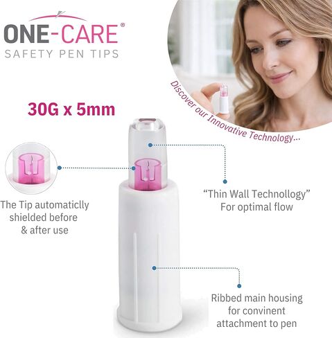 ONE-CARE Safety Pen Tips 30G x 5mm (3/16"), Automatic Shield Design, Universal Twist-On Fit for Most Pen Devices, Individually Sealed, Box of 100 in Saudi Arabia