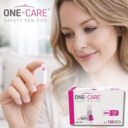 ONE-CARE Safety Pen Tips 30G x 5mm (3/16"), Automatic Shield Design, Universal Twist-On Fit for Most Pen Devices, Individually Sealed, Box of 100 in Saudi Arabia