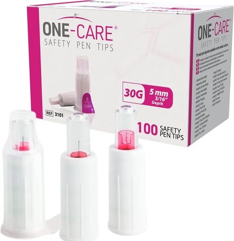 ONE-CARE Safety Pen Tips 30G x 5mm (3/16"), Automatic Shield Design, Universal Twist-On Fit for Most Pen Devices, Individually Sealed, Box of 100 in Saudi Arabia