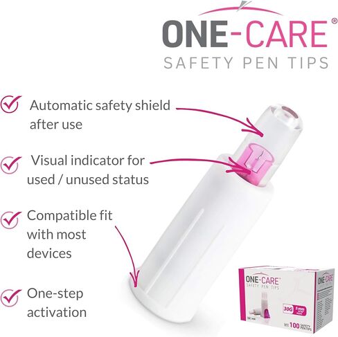 ONE-CARE Safety Pen Tips 30G x 5mm (3/16"), Automatic Shield Design, Universal Twist-On Fit for Most Pen Devices, Individually Sealed, Box of 100 in Saudi Arabia