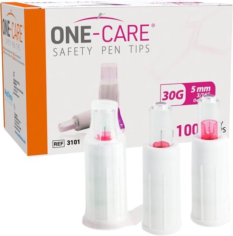 ONE-CARE Safety Pen Tips 30G x 5mm (3/16"), Automatic Shield Design, Universal Twist-On Fit for Most Pen Devices, Individually Sealed, Box of 100 in Saudi Arabia