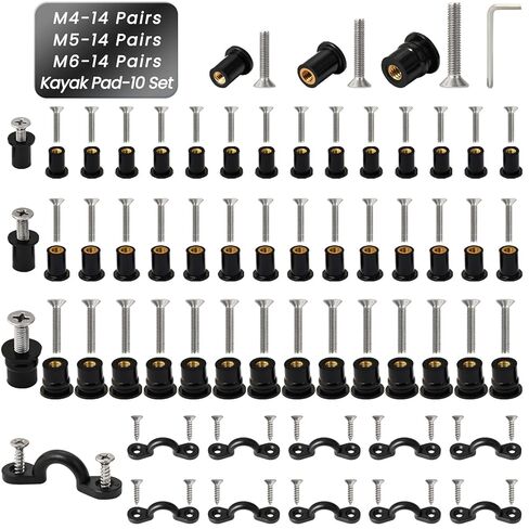 52 Pairs M4 M5 M6 Neoprene Well Nuts and Kayak Pad Eye Kit w/Screw, Rubber Well Nuts Expansion Bolts for Kayak Motorcycle Boat Marine Canoe Windscreen Harley Headlight Road Glide Windshield in Kuwait