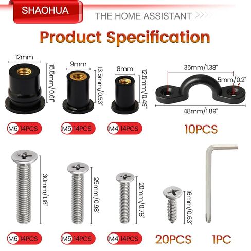 52 Pairs M4 M5 M6 Neoprene Well Nuts and Kayak Pad Eye Kit w/Screw, Rubber Well Nuts Expansion Bolts for Kayak Motorcycle Boat Marine Canoe Windscreen Harley Headlight Road Glide Windshield in Kuwait