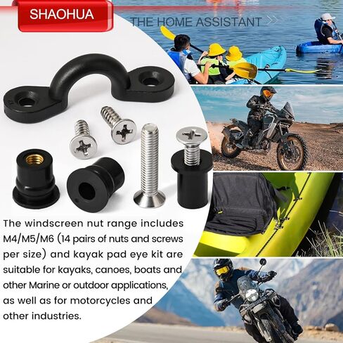 52 Pairs M4 M5 M6 Neoprene Well Nuts and Kayak Pad Eye Kit w/Screw, Rubber Well Nuts Expansion Bolts for Kayak Motorcycle Boat Marine Canoe Windscreen Harley Headlight Road Glide Windshield in Kuwait