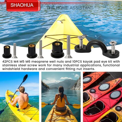 52 Pairs M4 M5 M6 Neoprene Well Nuts and Kayak Pad Eye Kit w/Screw, Rubber Well Nuts Expansion Bolts for Kayak Motorcycle Boat Marine Canoe Windscreen Harley Headlight Road Glide Windshield in Kuwait