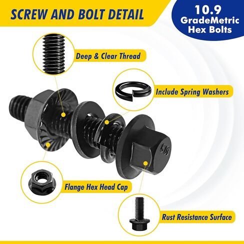 343 PCS Metric Flange Bolt Assortment, M6x1.0, M8x1.25, M10x1.5 (12mm to 30mm), Assorted Hex Bolts and Nuts Washers Kit for Automotive, 10.9 Black Zinc Galvanized in Saudi Arabia