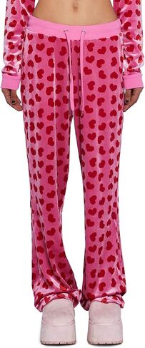 Dolls Kill Loyal Maneater Velour Track Pants by Sugar Thrillz – Heart Print Sweatpants with Flared Bottom & Drawstring Waist in Saudi Arabia