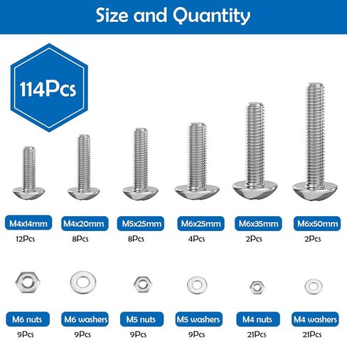 114 Pcs Nuts and Bolts Assortment Kit 12-Sizes M4/M5/M6 Metric Machine Screws/Nuts/Bolts/Flat Washers LCS-C-1042 in Saudi Arabia