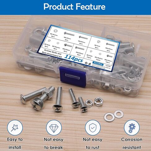 114 Pcs Nuts and Bolts Assortment Kit 12-Sizes M4/M5/M6 Metric Machine Screws/Nuts/Bolts/Flat Washers LCS-C-1042 in Saudi Arabia
