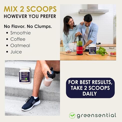 Greensential Collagen Peptides Plus Powder 21oz | + Acerola Vitamin C & Hyaluronic Acid | 100% Hydrolyzed Grass-Fed | Hair, Skin, Nail & Joint Support | Easy to Mix, Unflavored, 28 Servings in Saudi Arabia