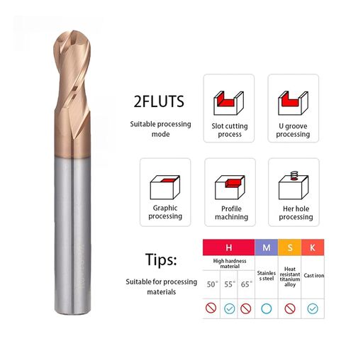Ball Nose End Mill Cutter CNC Router Bits Tungsten Carbide Double Flute Milling Tool HRC50 55 65 R1 R2 in Kuwait