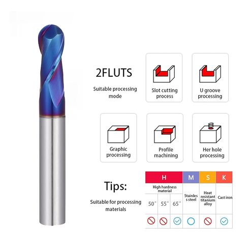 Ball Nose End Mill Cutter CNC Router Bits Tungsten Carbide Double Flute Milling Tool HRC50 55 65 R1 R2 in Kuwait