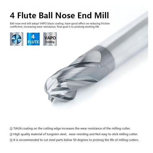 1pcs Solid Carbide 4 Flute Ball Nose End Mill R1.0-R8.0 CNC Milling Tool Spiral Router Bit Cutter for Metal Copper Steel in Saudi Arabia