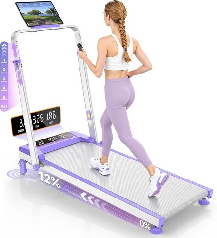 جهاز سير للمشي مع ميل بنسبة 12%/ارتفاع قابل للتعديل، وسادة مشي مطورة بقدرة 3.5 حصان مع شريط مقبض، جهاز مشي 4 في 1 قابل للطي تحت المكتب، جهاز سير كهربائي محمول للمنزل 350 رطل، شاشة LED in Kuwait