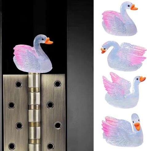 Cute Mini Creative Colorful Glowing Swan (Pink) Hinge Heads Decorative Topper Set 4PCS, Home Decoration,Magnetic Hinge Head Toppers Door Hinge in Saudi Arabia