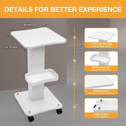 Salon Trolley, Multifunctional Beauty Cart with Panels and Tray, Rolling Salon SPA Trolley Shelf with 4 Silent Wheels, 88.18lbs Capacity in Saudi Arabia