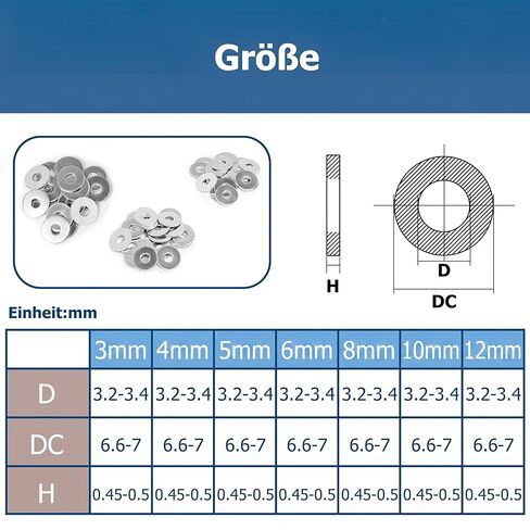 غسالات مسطحة من الفولاذ المقاوم للصدأ للبراغي، وغسالات مسطحة، وغسالات للبراغي - تشكيلة غسالات معدنية A2-304 V2A للبراغي والصواميل (549 قطعة، M3 M4 M5 M6 M8 M10 M12) in Kuwait