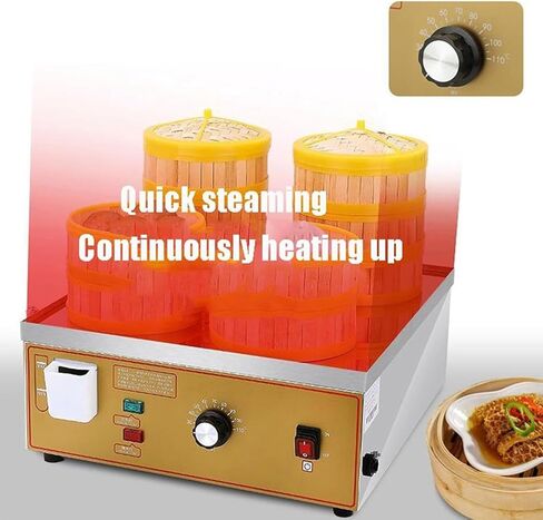 ERICAT Four-Hole Steamed Bun Machine, Dim Sum Electric Steamer with Dry Boiling/Water Shortage Alarm, 30-110℃ Adjustment & Efficient Steaming, Durable & Rust-Resistant, for Snack Breakfast Shops in Kuwait