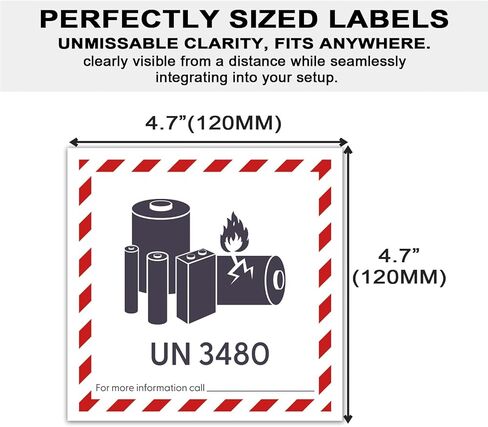 UN3480 Lithium Ion Battery Labels, 4.7x4.7 Inch Writable Shipping Labels for Transport & Compliance, 100-Pack in Kuwait
