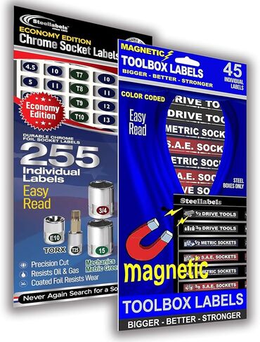 صفقة كومبو - ملصقات صندوق الأدوات المغناطيسية بالإضافة إلى أفضل مجموعة "ماستر" من ملصقات المقبس (السلسلة الخضراء) للأدوات المترية والتوركس وSAE، تناسب جميع أدوات الحرفيين وأدوات ماك وصندوق الأدوات in Kuwait