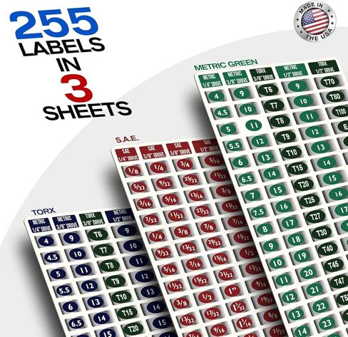 صفقة كومبو - ملصقات صندوق الأدوات المغناطيسية بالإضافة إلى أفضل مجموعة "ماستر" من ملصقات المقبس (السلسلة الخضراء) للأدوات المترية والتوركس وSAE، تناسب جميع أدوات الحرفيين وأدوات ماك وصندوق الأدوات in Kuwait