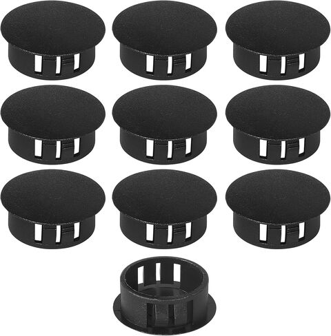 10pcs Plastic Hole Plugs, Snap in Locking Hole Tube Circular Locking Fastener Cover, Insert End Caps for Furniture Fencing Post Pipe - 25mm, Black in Kuwait