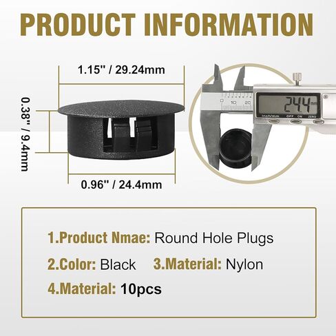 10pcs Plastic Hole Plugs, Snap in Locking Hole Tube Circular Locking Fastener Cover, Insert End Caps for Furniture Fencing Post Pipe - 25mm, Black in Kuwait