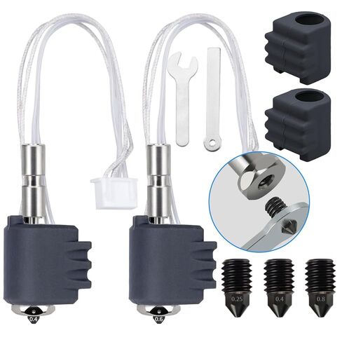 عبوتان من مجموعة هوتيند 0.4 مم 0.6 مم لكوبرا 3 ماكس كومبو، حلقة من سبائك التيتانيوم مدمجة فوهة فولاذية صلبة قابلة للتبديل السريع مع فوهات إضافية 0.25 مم 0.4 مم 0.8 مم لطابعات كوبرا 3 ماكس ثلاثية الأبعاد in Kuwait