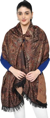 نساء باشمينا الصوف مزيج الهندي الحرف اليدوية المنسوجة شال | وشاح دافئ ناعم | غلاف كبير الحجم (40 × 80 بوصة) in Kuwait