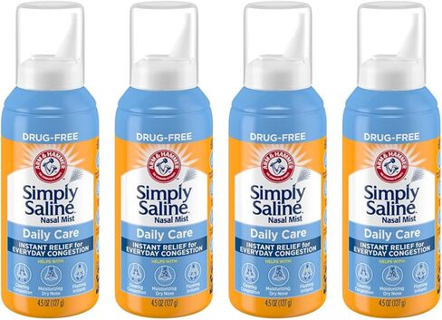 سيمبلي سالين للتخفيف الفوري من رذاذ الأنف لاحتقان يومي، 4.25 أونصة (عبوة من 4 قطع) in Kuwait