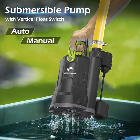 FLUENTPOWER Sump Pump, 3/4HP Submersible Water Pump, 3000GPH Utility Pump with Vertical Float Switch for Swimming Pool Garden Pond Basement Draining, with 16.4Ft Cord, Adapters, Check Valve and Rop in Kuwait